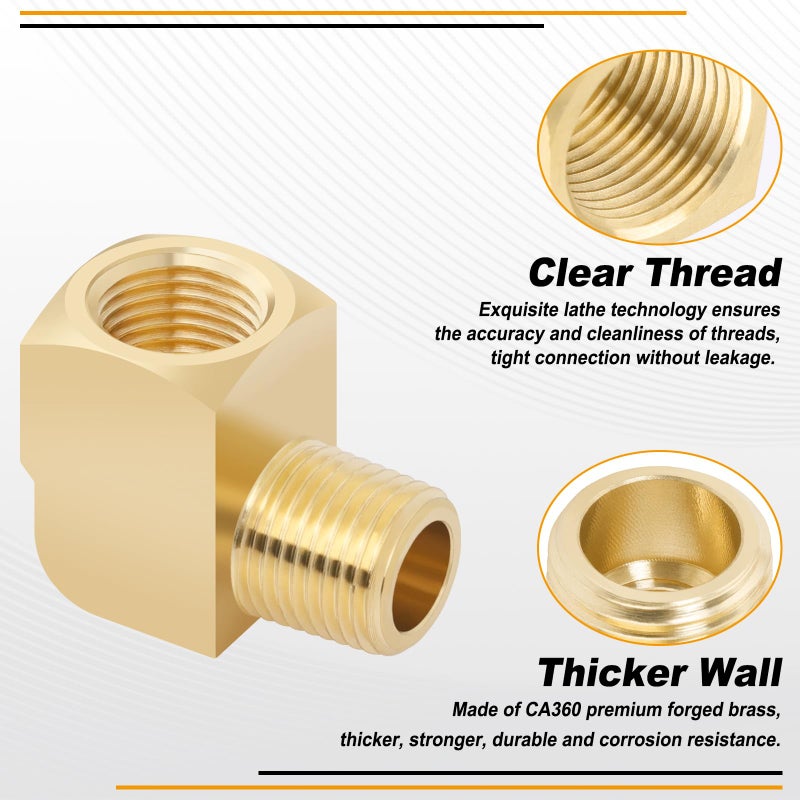 KOOTANS 4pcs 1/8 NPT 90 Degree Barstock Street Elbow Brass Fittings, 1/8" NPT Male to 1/8" NPT Female Thread Elbow Forged Brass Pipe Fitting - Image 3